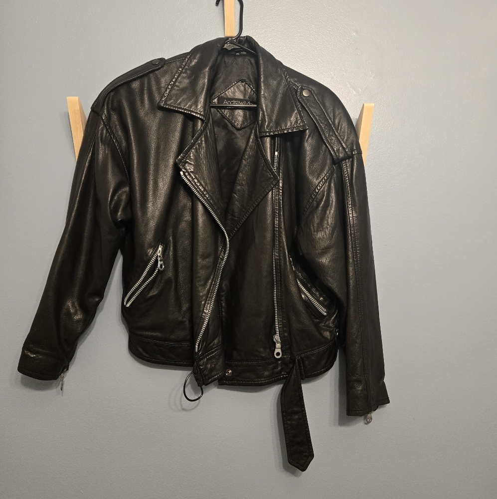 Andrew Marc Vintage Womens Black Leather Jacket